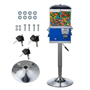【Summervibes】VEVOR Commercial Vending Machine, Four Compartment Rotatable Gumball and Candy Dispenser, Adjustable Height Coin Operated Candy Bank with Iron Stand, for Business Toy Capsules Bouncy Balls Nut, Blue