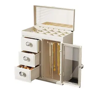 360° Rotating Hook Up elegant jewelry organizer with 3 Drawers and Mirror, Spacious Vertical Jewelry Organizer with Transparent plastic Window, Jewelry Storage Case, Dustproof & Moisture-resistant Design