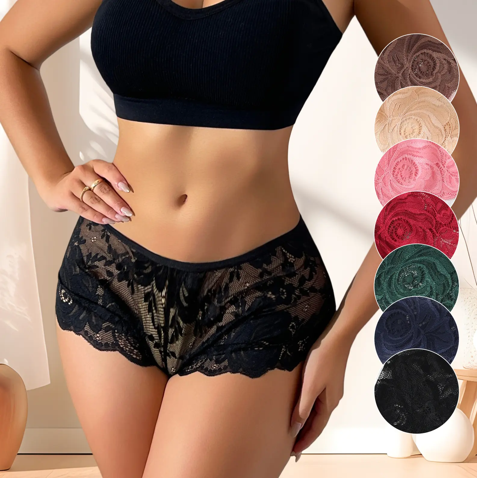 HOTCOM Women’s Elegant Sheer Lace Knickers – Delicate Bow & Scallop Detail, Breathable Everyday Womenswear
