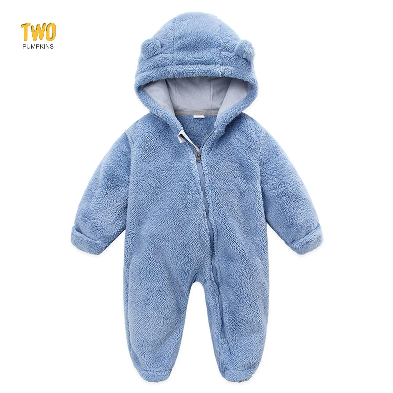 Baby Boy Girl Winter Fuzzy Jumpsuit Infant Bear Ear Snowsuit Long Sleeve Footed Zipper Hoodie Romper Kid Warm Coat