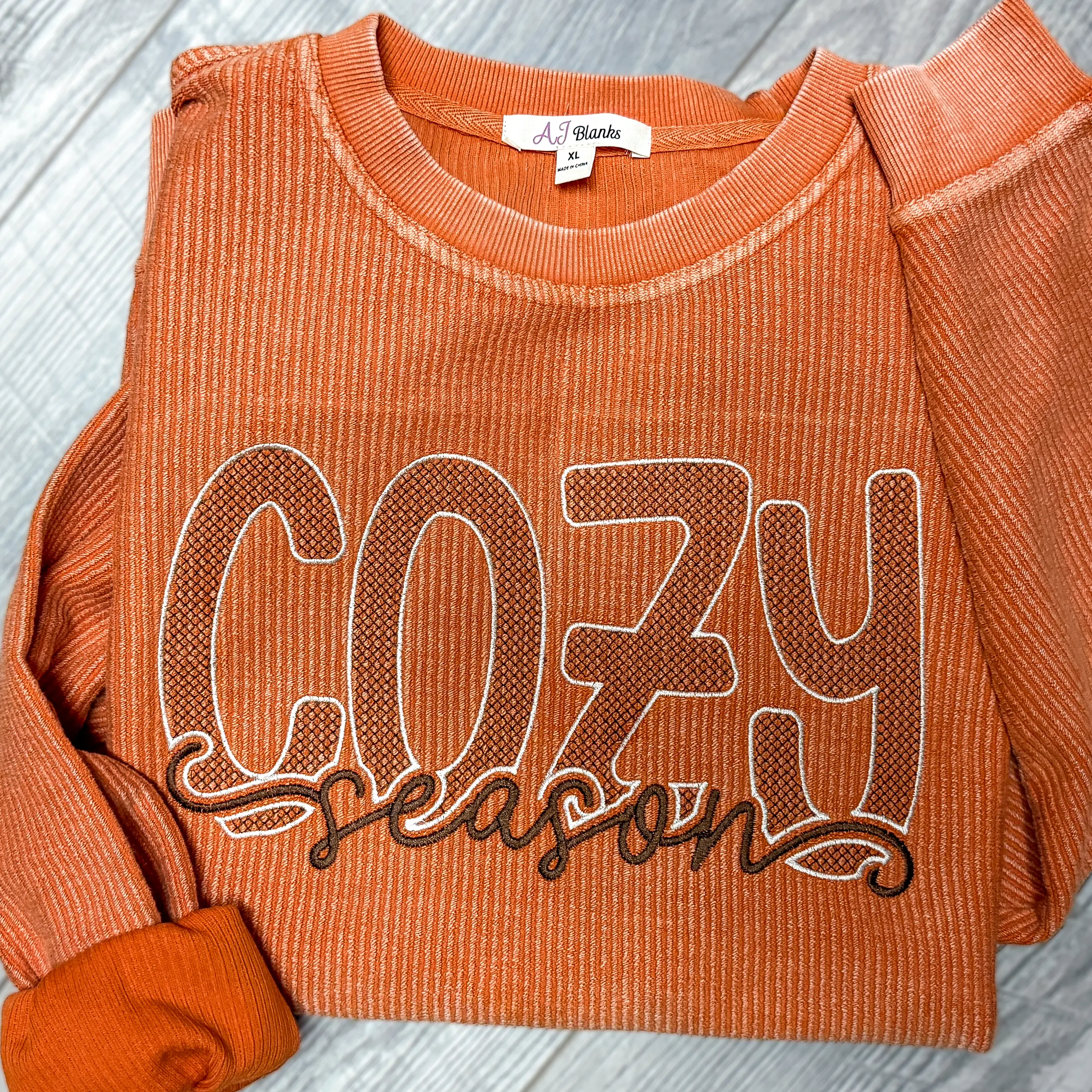 Luxe Cozy Season Embroidered Oversized Corded Crewneck