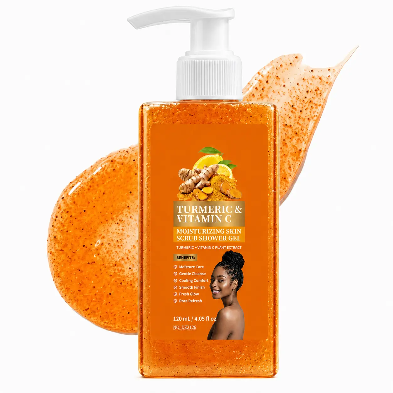 Lemon Turmeric Scrub Shower Gel - Daily Normal Skin Body Cleanser, Exfoliates, Moisturizes, Long-Lasting Scented Moisturizer with Turmeric & Vitamin C