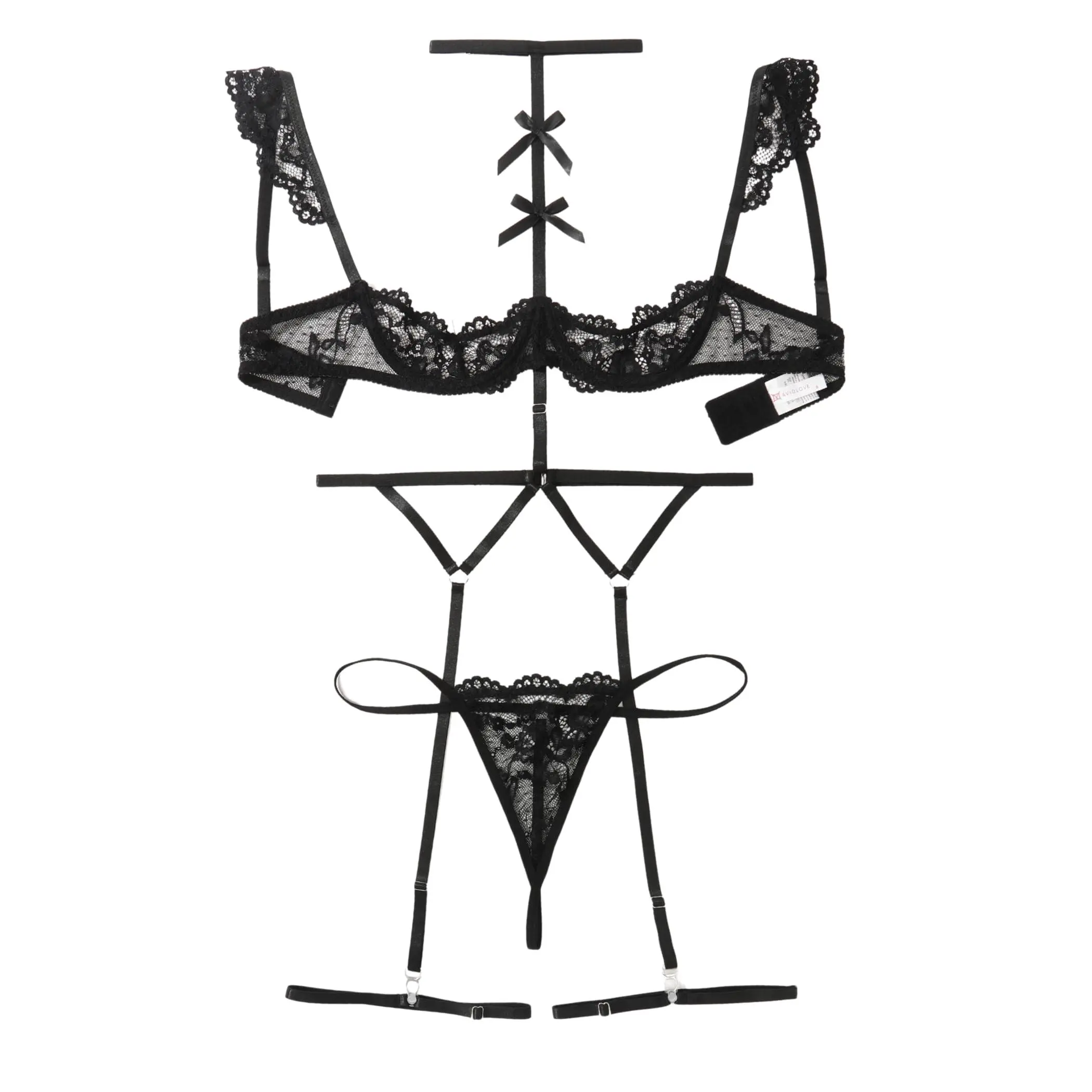Avidlove Sexy Underwire Floral Lace Sheer Lingerie Set For Women Bra And Panty Garter Lingerie Sets