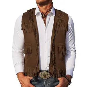 Coofandy Men's Western Cowboy Vest Casual Fringe Hippie Costume V Neck Zipper Suede Leather Waistcoat Menswear Soft Cargo Cargo Pants Stylish Tops