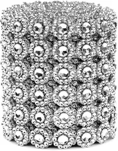 Silver Diamond Flower Shape 4"x 1 Yard Mesh Wrap Roll Rhinestone Crystal Ribbon