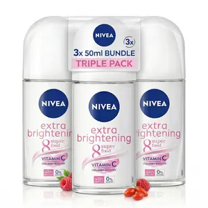 NIVEA Women Roll-On Deodorant Extra Brightening 3 Pack Vitamin C 1.7oz / 50ml – 48H Protection, Alcohol-Free