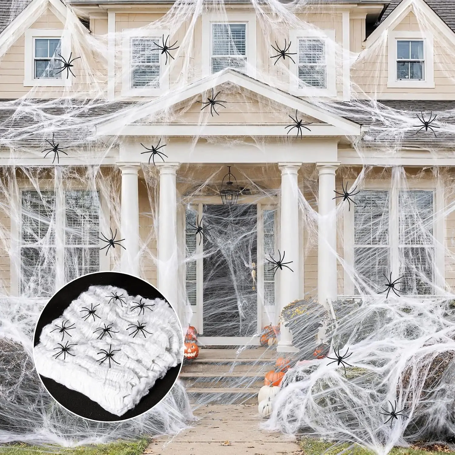 1000 sqft Spider Webs Halloween-Decorations Halloween Spider Web Cobwebs Halloween Decorations with 40 Fake Spiders Super Stretch Cobwebs for Halloween Decor Outdoor