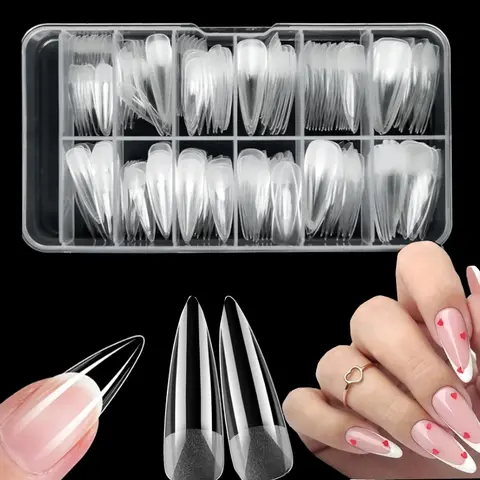 Clear Fake Nails, 240pcs/box Long Stiletto Nail, Soft Gel Nail Stiletto Press on Nails, Full Cover False Nails, Artificial Fingernail for Gel Nail Extension, Nail Tips, Nail Art Design