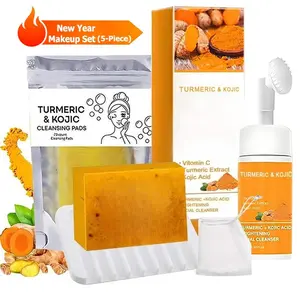 TURMERIC Wash And Care 5 Piece Set-Turmeric Mousse Cleansing,Turmeric Tablets,Self Draining Soap Dish,Exfoliating Foaming Soap Bag,Turmeric Soap Facial Cleansing Skincare Comfort Kit.