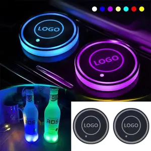 Car LED Glowing Cup Holder Coasters, Car Interior Decoration, 7-Color Changing LED Cup Holder Lights, Decorative Ambient Light Coasters, USB Rechargeable, Non-Slip Cup Mats, Fit Car Cup Holders, Compatible with Various Vehicle Models
