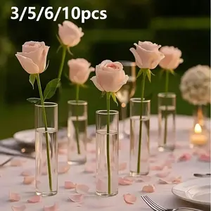3/5/6/10pcs Durable Transparent Plastic Cylinder Vases, Bohemian Style Centerpieces for Weddings, Parties, Home Decor, Anti-Shatter Floral Arrangements