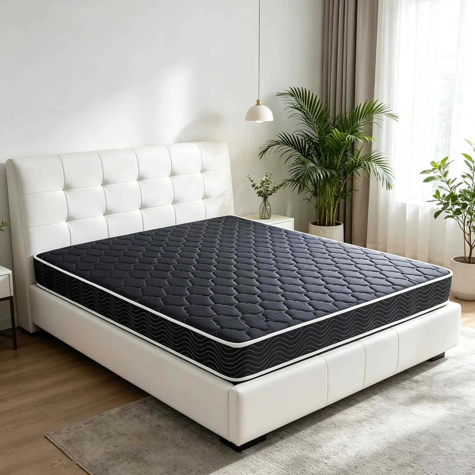 Twin/Full Mattress 6 Inch,Water-Resistant High-Density Foam Mattress Made in USA with Stylish Diamond-Quilted Breathable Fabric, Distributes Weight Evenly,Medium Firm Feel, Mattress in a Box, (Ship Randomly with Black Edge or White),Navy Blue