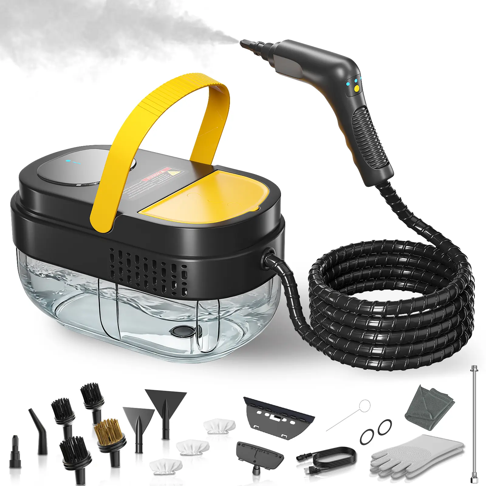 Steam Cleaner,1.69 Qt Large Tank,Portable Steamer with 15 Accessories,3-Level Adjustable Handle,Fast Heat-Up,Ideal for Home, Tile, Grout, Floor, Car, Dirt & Grease Cleaning