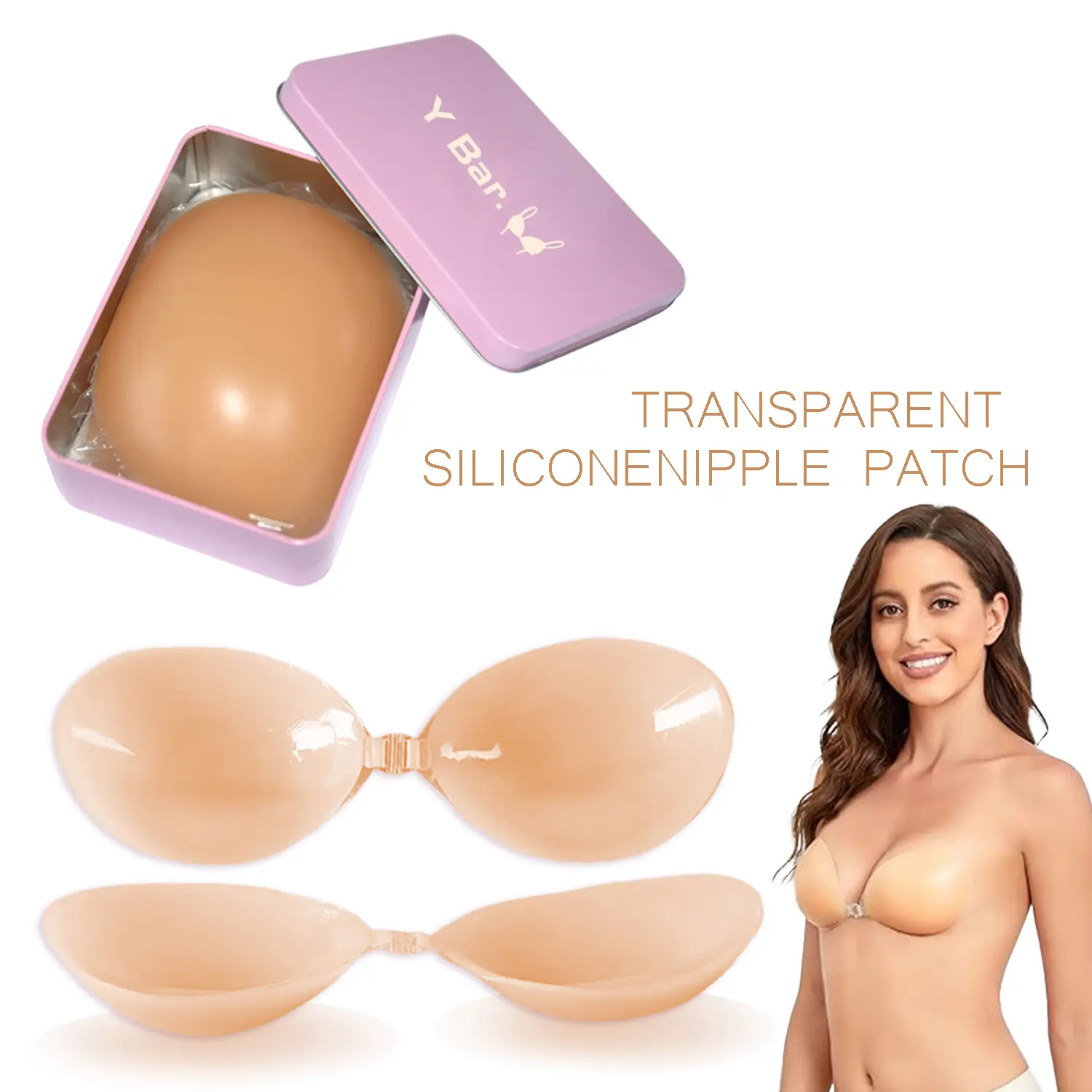 Women's Chic Strapless Push Up Bra - Silicone Invisible Lift Sticky Bras for Women, Minimalist Nipple Covers for Party, Dinner & Backless Dress, Strapless Bras, Hook And Loop