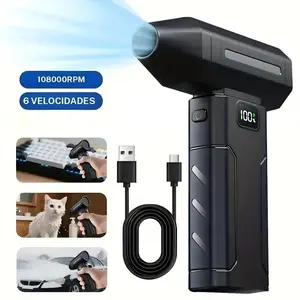 Compressed air blower, electric 108,000 rpm, mini fan with 6 speeds, fast charging, dustproof fan, suitable for computers, keyboards, home, outdoor, and car use.