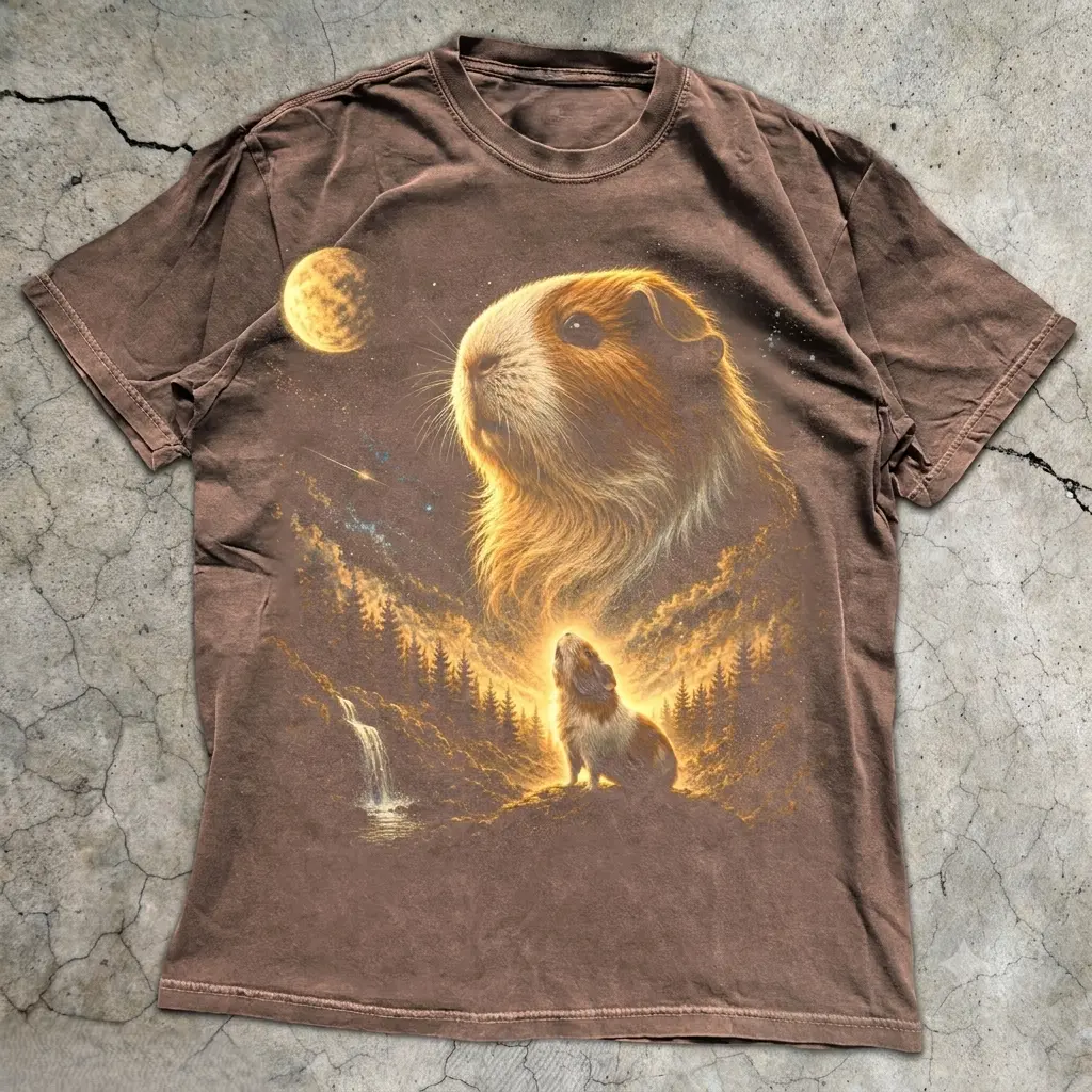 Guinea Pig Howling to the Moon T-Shirt, Guinea Pigs Graphic Tee, 90 Retro Howling Moon Animals, Gift Guinea Pig Lover, Funny Pet Gifts