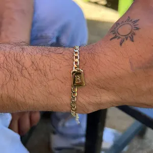 Men's Flat Initial Cuban Bracelet (7.5 inches + 1 inch extender) couple  bracelets