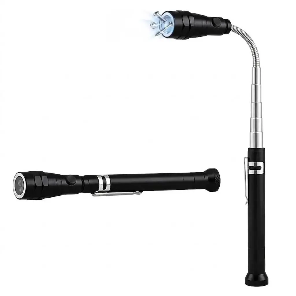 Extendable Magnetic Pickup Tool with LED Flashlight - Aluminum Alloy Telescoping Magnet with Flexible Neck, 22.6 Inches Extends Reach, DIY Tools for Auto Repair, Batteries Included, Ideal Gift for Men