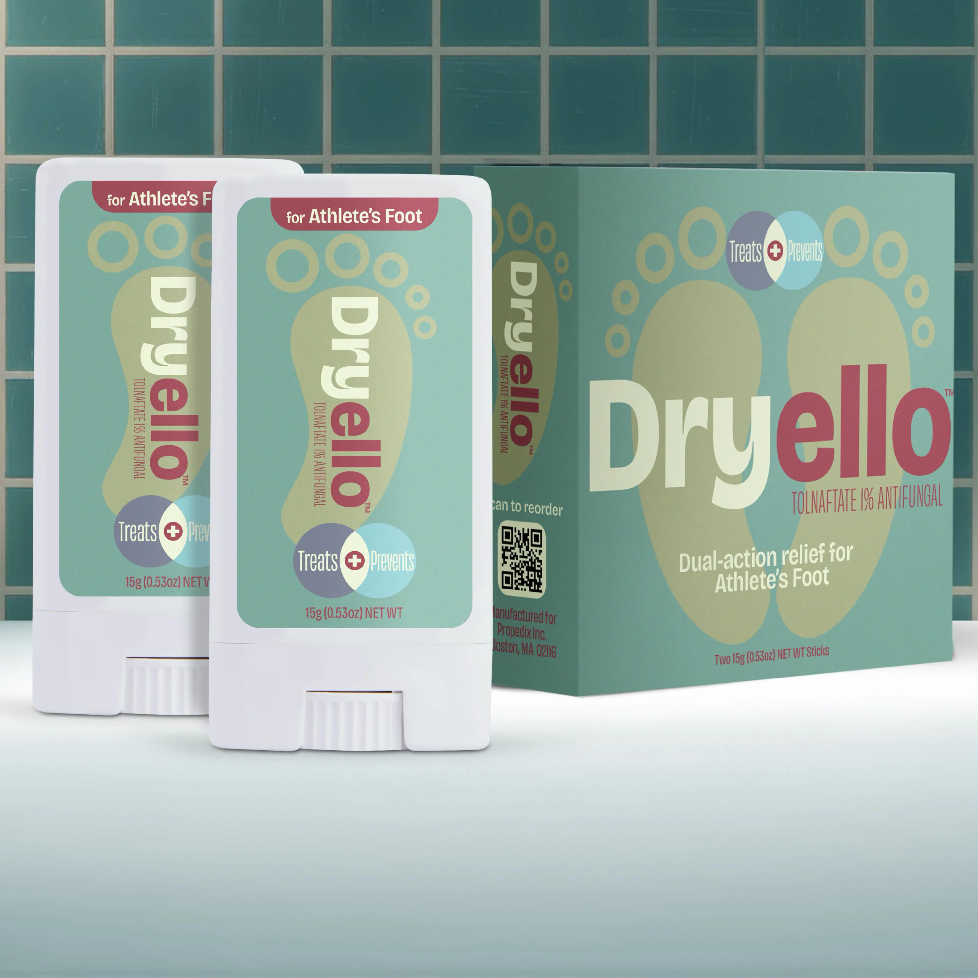 Antifungal Athlete's Foot Glide-On Dry Stick - Mess-Free Treatment & Itch Relief for Active Feet, Fast Absorbing Daily Care, Dryello