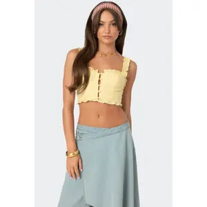 Button Front Cropped Eyelet Corset