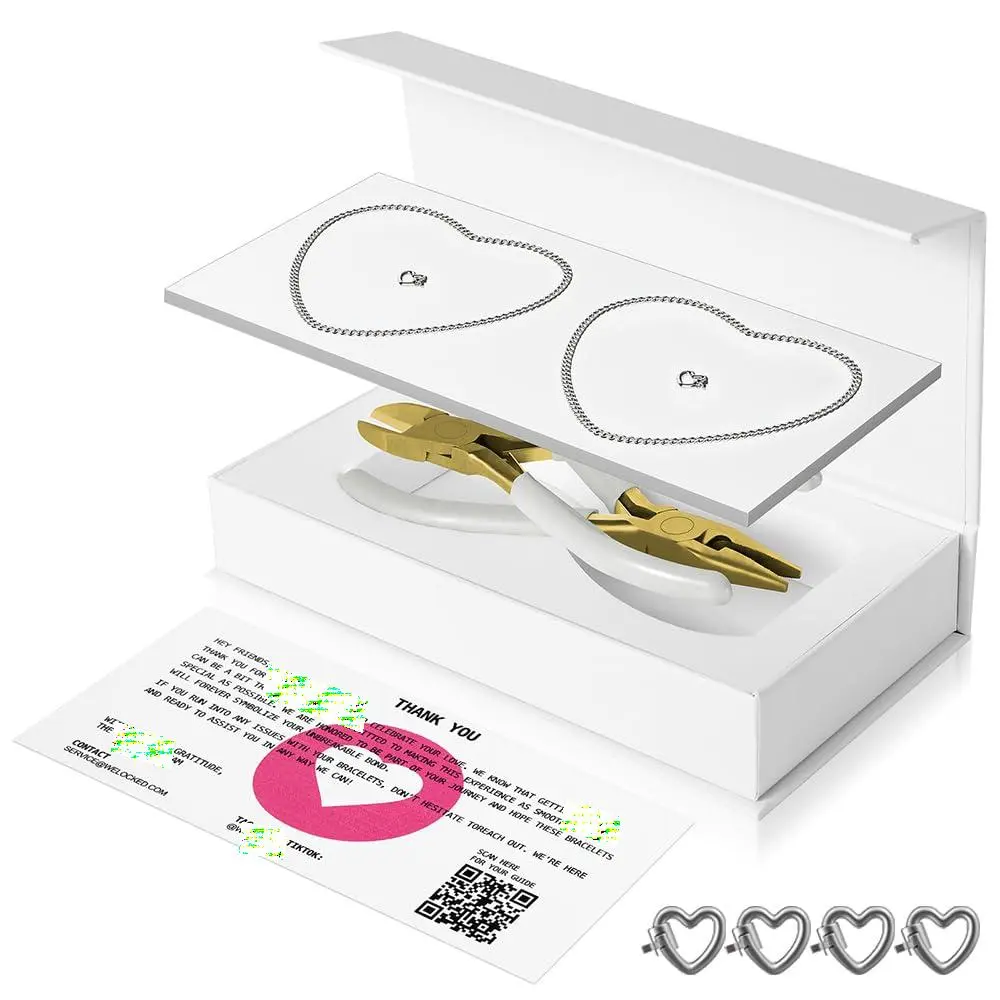 Permanent Couples Bracelet Kit - Locking Heart Clasp Diy Set For  Friends And Family Gift Anniversary Valentine's Day Birthday His & Hers Matching Bracelets