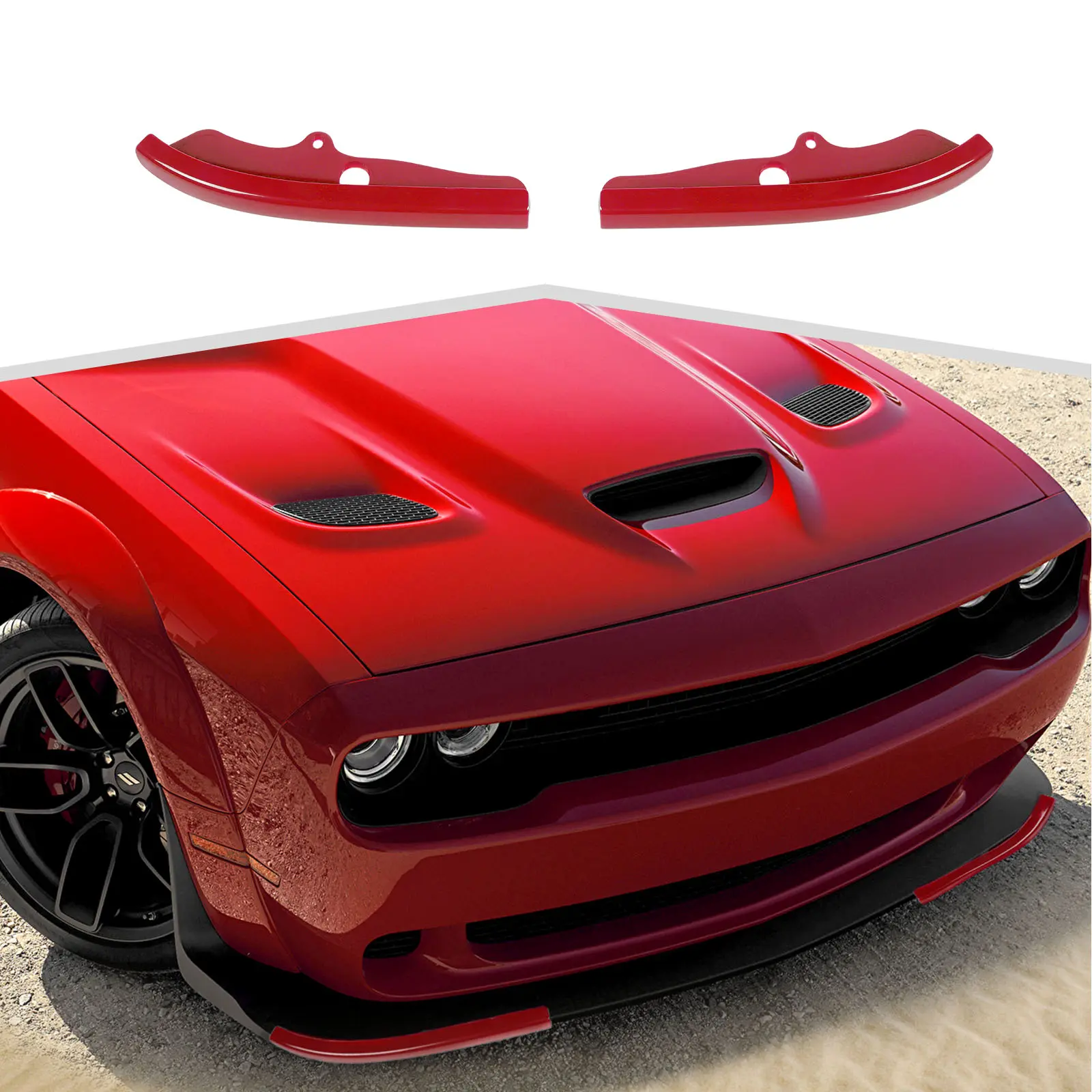 Front Bumper Lip Splitter Protector Cover for Dodge Challenger 2015+, Regular Style Carbon Fiber Adhesive Vinyl Car Decals, ABS Plastic Scratch Resistant Vehicle Exterior Decoration, Automotive Cars Accessories