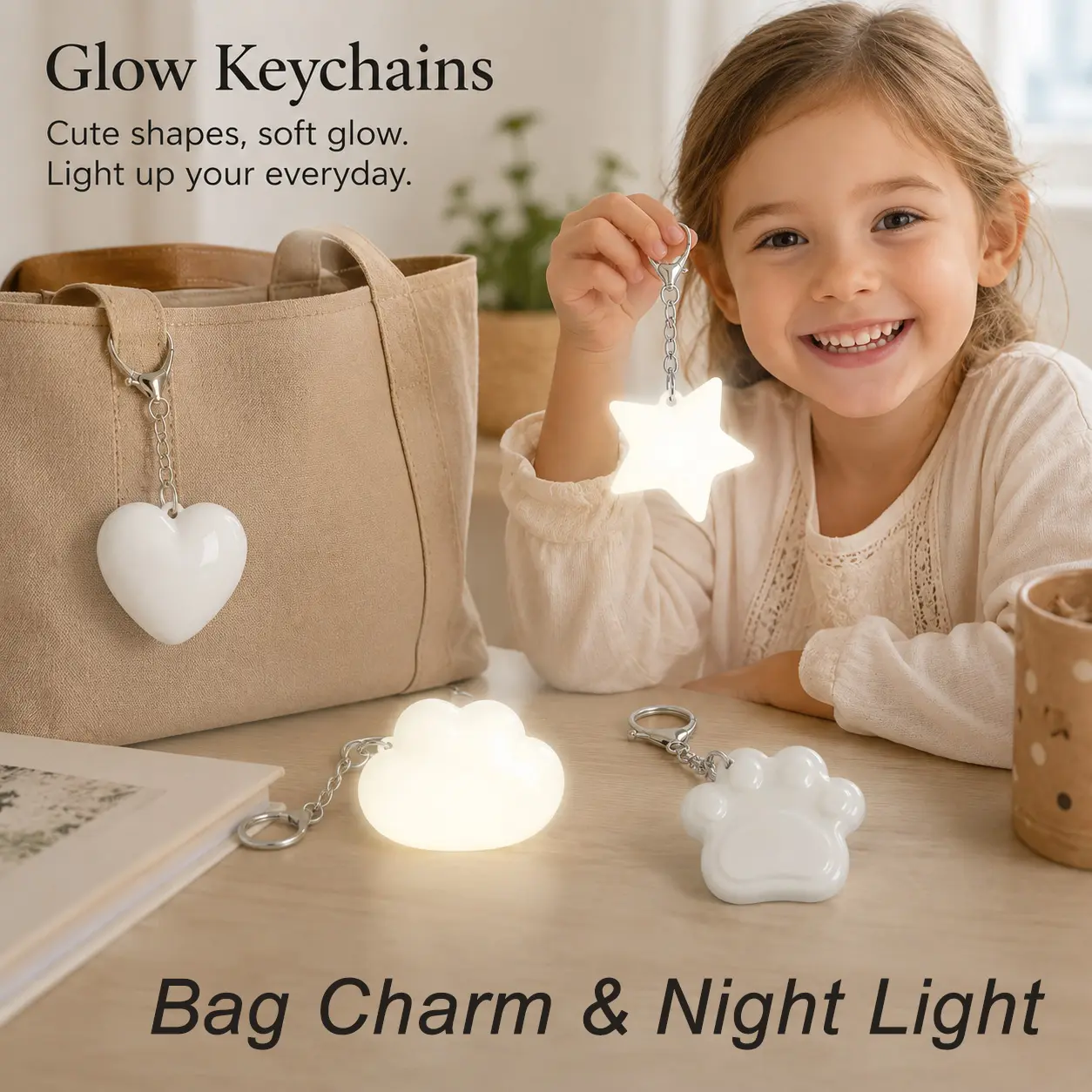 【Buy 1 Get 1 Free】Lovely Wallet Tote Bag Touch Sensing Light Purse Light with Chain Strap Heart-Shaped Illumination Functional Decor Night Lights Home Decoradion Bag Charm Accessories