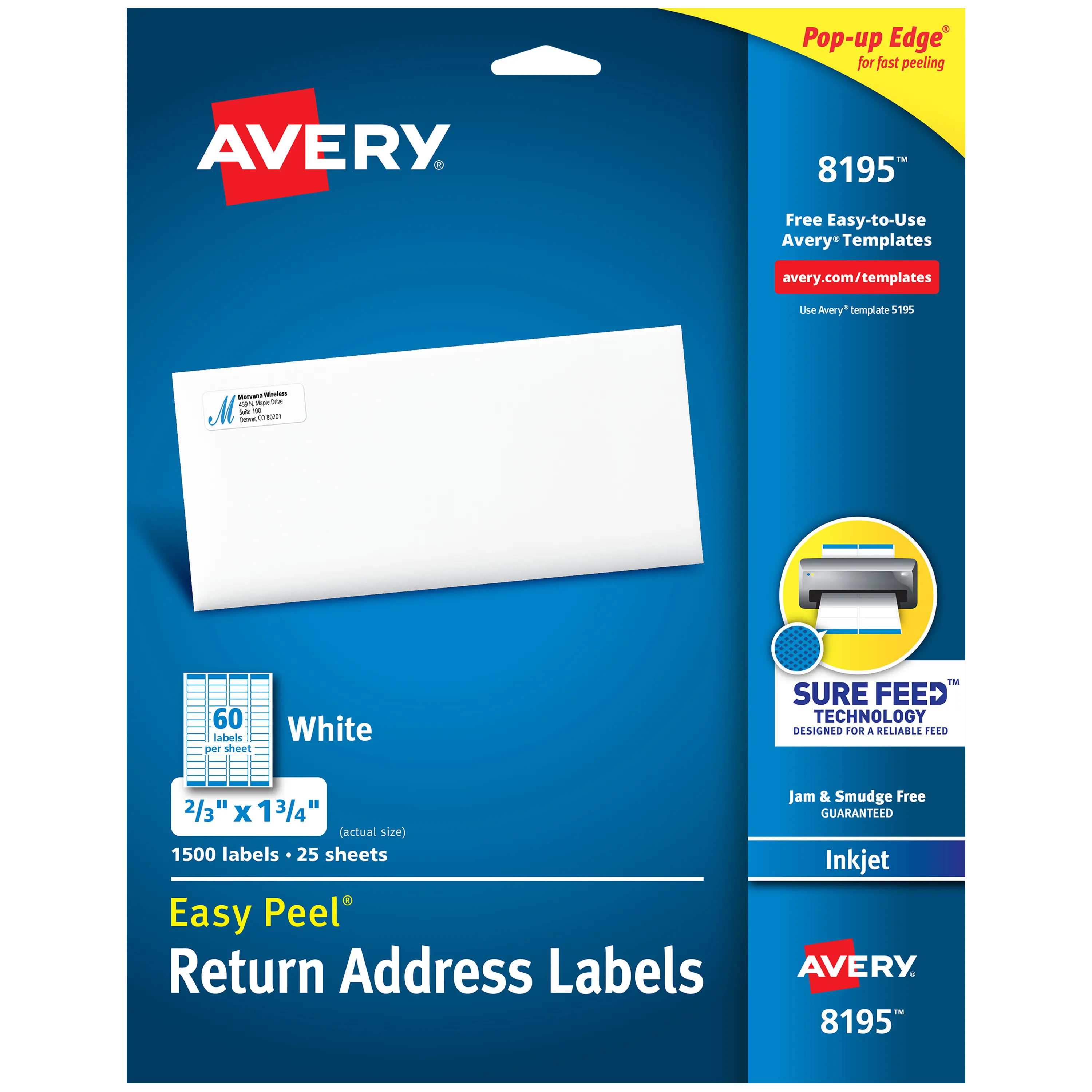 Avery Easy Peel Return Address Label Stickers, Sure Feed Technology, Permanent Self Adhesive Peel Stick Labels & Stickers, 2/3" x 1-3/4", 1500 Count (8195), Label Sticker