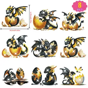 8pcs DIY Diamond Painting Kits Cartoon Dinosaur Baby Mosaics, Fun Educational Craft Set for Kids, Creative Gift for Animal Lovers