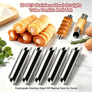 20pcs Cannoli Tubes, Stainless Steel Pastry Horn Roll Mould for Cream Rolls, Puffs, Spiral Horn Pastry Mould Set, Cream Horn Tool for Filling Cones, Baking Tools, Baking Accessories, Reusable Kitchen Utensils