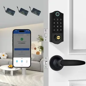 Smart Locks for Front Door with Handlesets, Keyless Entry Deadbolt with Handle Door Lever, Fingerprint Door Locks with Keypad, APP Control Smart Door Lock Handle Set, Smart Deadbolt Auto Lock, Black, Satin Nickel, Aged Bronze