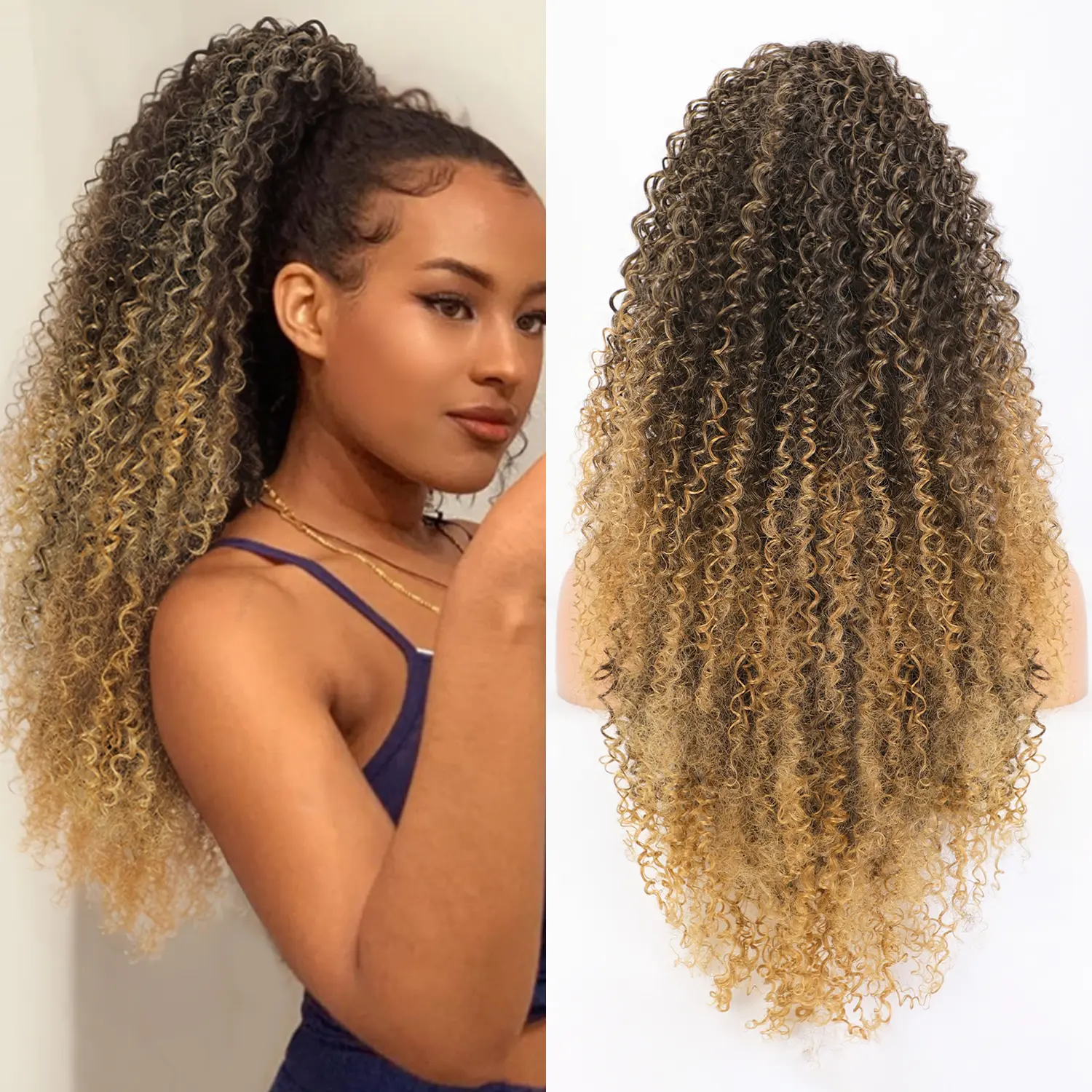 AISI HAIR Women's 24" Wavy Curly Drawstring Ponytail Extension - Soft Natural Heat Resistant Synthetic Hairpiece, Thick Fluffy Locs, Breathable Elastic Mesh, Ideal for Casual Use & Events (Fits Ponytail Hairstyles with Natural Waves), Synthetic Fiber, Sof