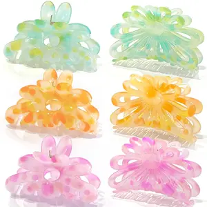 Hair Claw Clips for Thick/Thin Hair Claws 6 count,3.34" Nonslip Big Cute Hair Clips Square Claw Clips,2.36" Medium Flower Hair Clips for Women/Girls,Hair Styling Accessories Gifts (polychromatic)
