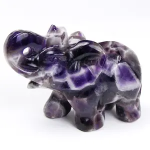 Dream Amethyst Elephant Carving Statue Purple Crystal Figurines Sculpture Gemstones Spiritual Home Office Desk Decorations