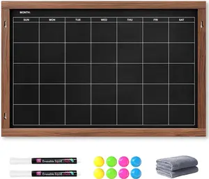 2-in-1 Double-Sided  Chalkboard 24"x16", Chalk Calendar Board & Large Blackboard for Kitchen &  Decor, Schedule, Menu, -to-School  - Hanging Chalk Board with 2 Liquid Pens, Brown