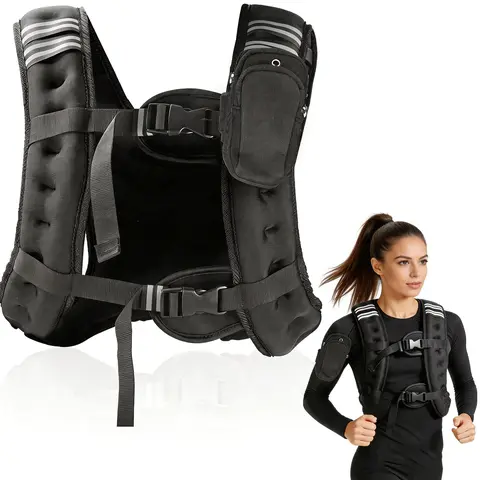 Weighted Vest, 12lb Weight Vest with Two Adjustment Straps for Men Women, Weight Vests with Reflective Stripe and phone bag for Strength Training, Running, Jogging, Walking