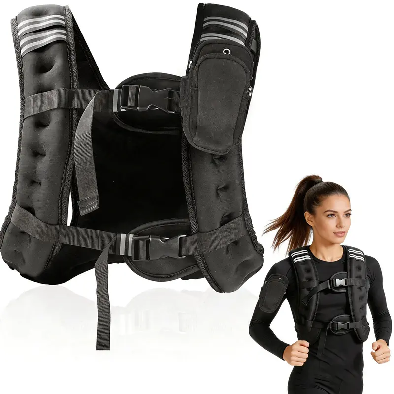 Weighted Vest, 12lb Weight Vest with Two Adjustment Straps for Men Women, Weight Vests with Reflective Stripe and phone bag for Strength Training, Running, Jogging, Walking