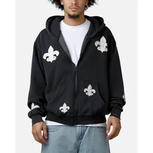 MNML Fleur Zip Up Hoodie Washed Black
