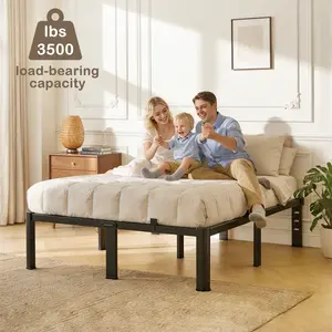 Queen Size Bed Frame, 14 Inch Heavy Duty Metal Platform Bed Frame, Noise Free Steel Mattress Foundation, No Box Spring Needed, Spacious Under Bed Space