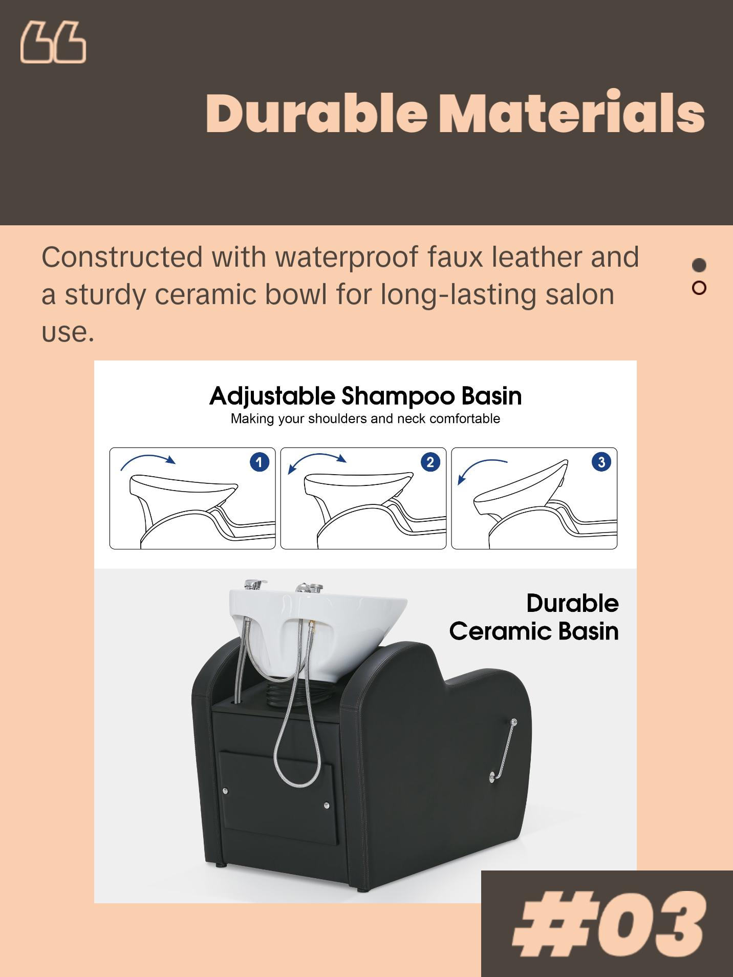 BarberPub Shampoo Bowl and Chair Set, Adjustable Ceramic Bowl and Chair for Salon 9312