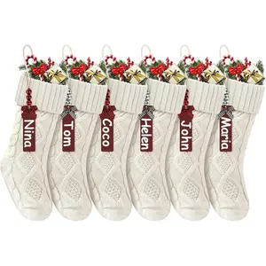 Christmas Stockings 18 Inches,Long Knitted Stocking with Name Tags, Christmas Decoration Hanging Stockings Fireplace Xmas Tree Ornaments for Home Family