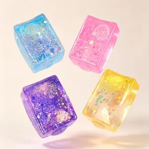 4 sparkling cube Fidget toys in various colors - crystal clear sensory blocks with vibrating flashes, small stress relieving tabletop toys for children and adults, party prizes