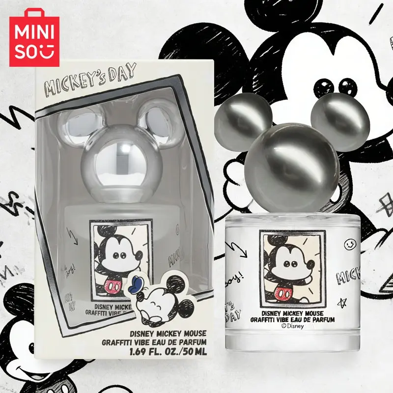 MINISO Disney Mickey Mouse Graffiti Vibe Perfume 50ml Floral Citrus Sweet Fruity Citrus Apricot Top Notes with Floral Banana Rose Heart Long Lasting Fragrance Perfect for Daily Wear Gift Idea