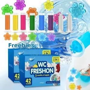 Toilet  Stamp, 3 Pack/42 Toilet Stamps,Toilet Bowl Stamp , Toilet  Refills, Toilet Refresh Flower Scent , Includes Dispenser and , 3 Pack/set Last for three Month (Colors selected randomly) gel