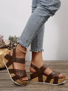 Women's Summer Wide Fit Fashion Wedge Sandals, Thick Sole Open Toe Velcro Design, Casual Beach Vacation Slippers, Eu Size, Lightweight Sandals