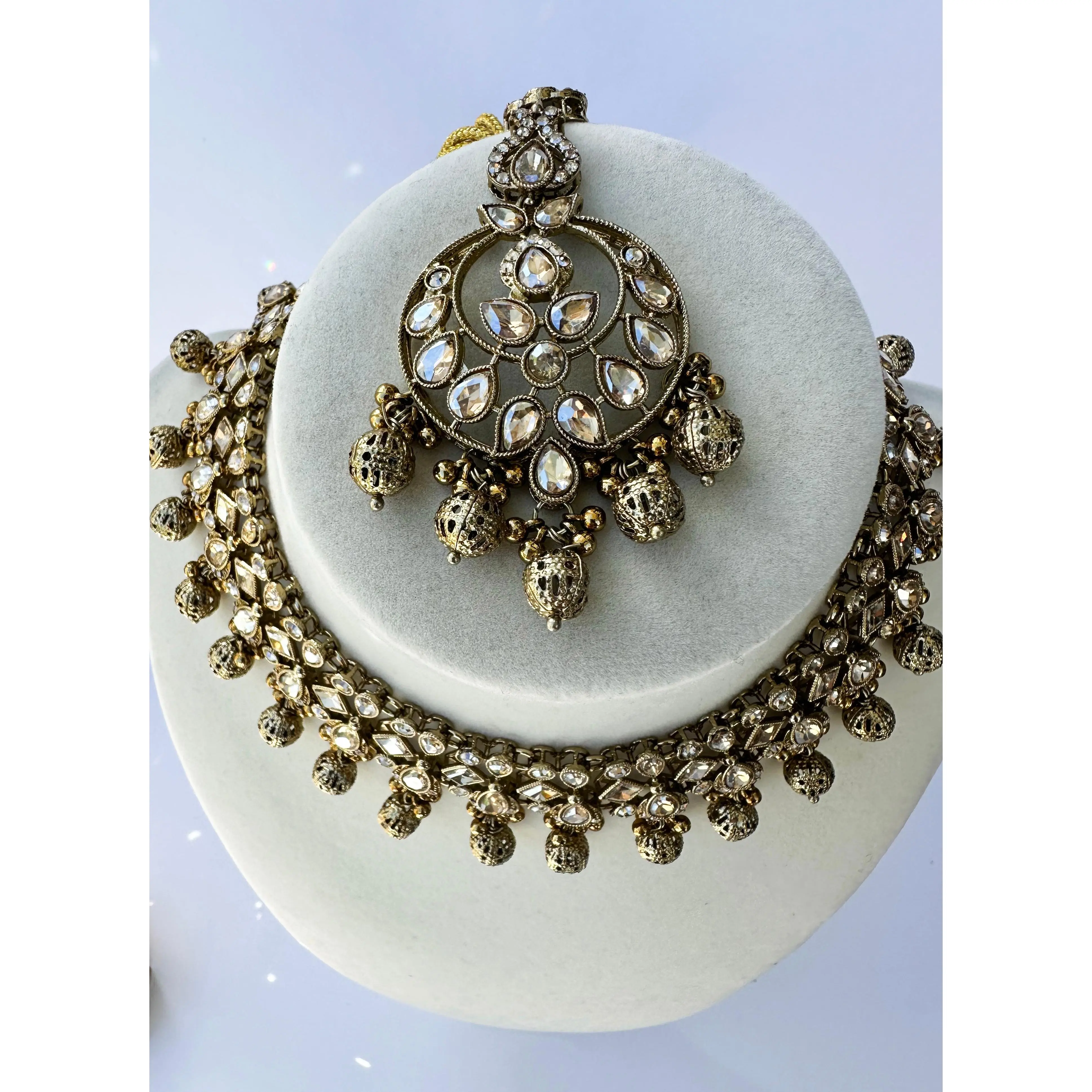 Maria Polki Necklace Set (Includes Jhumki Bali Earrings & Tikka)