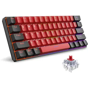 Snpurdiri 60% Wired Mechanical Keyboard, Mini Gaming Keyboard with 61 Red Switches Keys for PC, Windows XP, Win 7, Win 10 (Black-Red, Red Switches)