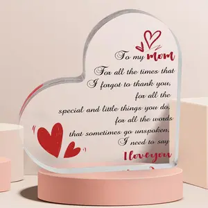Perfect Mom&Dad Gifts For Christmas ,New Year,Birthday,Heart-Shaped Acrylic Decorative Plaque,Letter Pattern Decorative Ornament,Inspirational Creative Gift for Mother and Father
