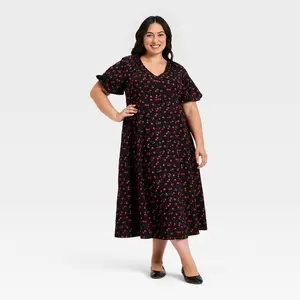Women's Puff Short Sleeve Maxi Dress - Ava & Viv
