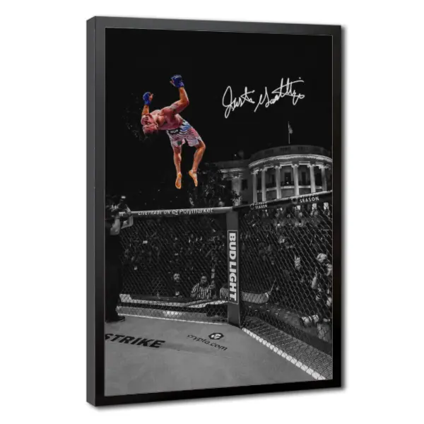 Justin Gaethje White House Backflip Poster, UFC Fight Night Wall Art, Signed MMA Canvas Poster, Iconic Knockout Sports Print, Fighter Room Decor, Gift for UFC Fans